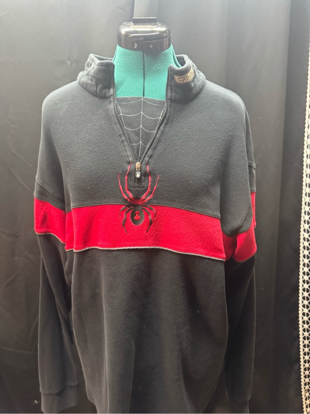 Spyder Black Pullover with Red Chest Stripe and Spider Logo